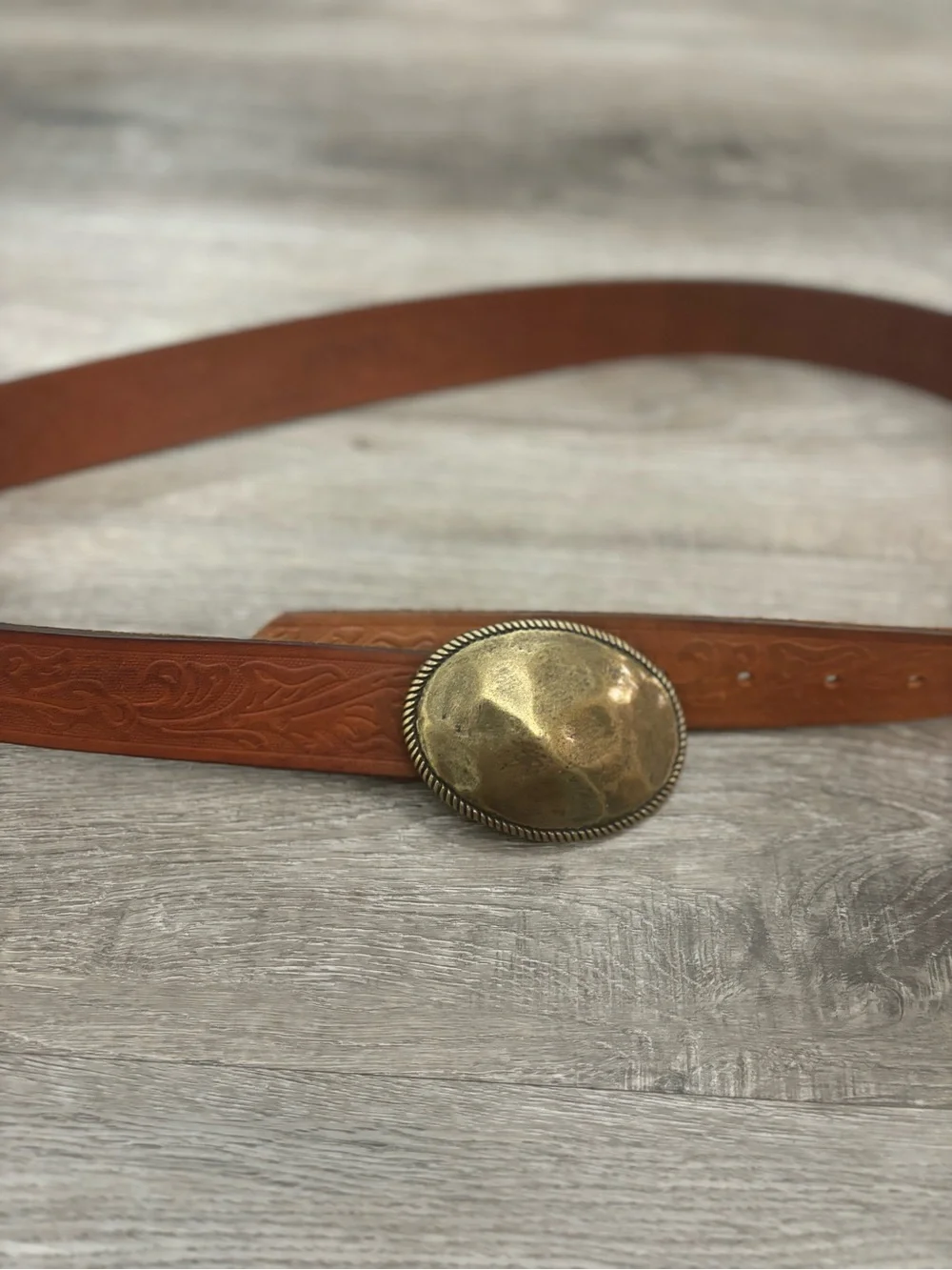 J.Crew Embossed Leather Belt with Brass Oval Buckle size L Large in Brown - Picture 4 of 9